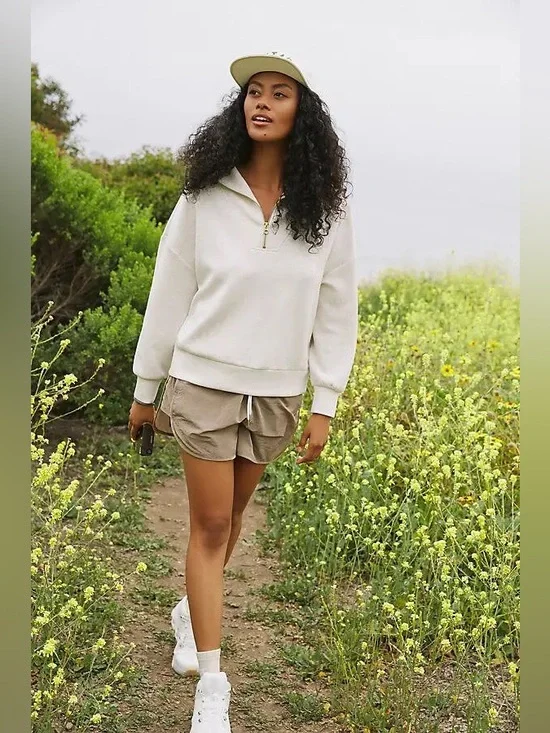 NWT Varley SET Hawley Half Zip Sweatshirt & Atrium High Rise Shorts 4.5 IVMF - Picture 5 of 10